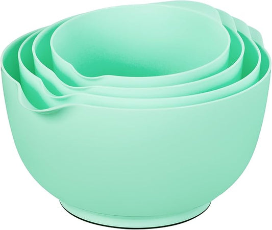 BoxedHome Nesting Plastic Mixing Bowl Set, 4 Piece Mixing Bowl Set with Pour Spouts, Size 1.7, 2.5, 3.5 and 4.5qt, for Prepping, Mixing, Baking, Cooking(2023 New Version, Green) by BoxedHomeProducts