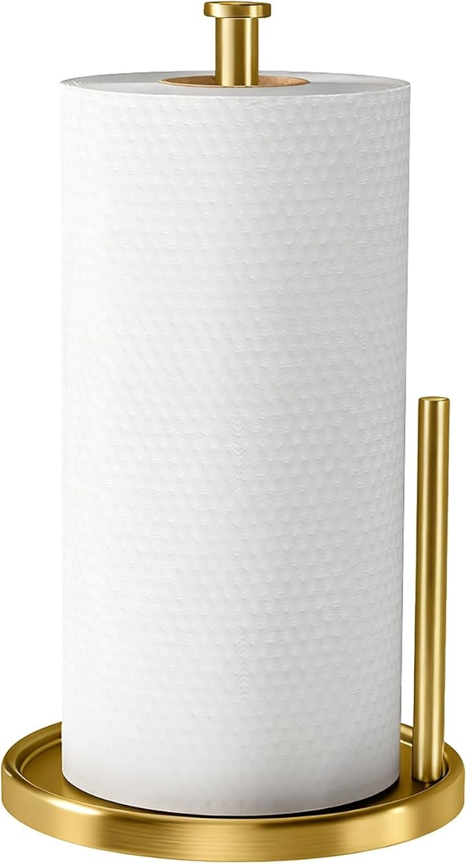 Paper Towel Holder Countertop, Standing Paper Roll Holder with Anti Slip Weighted Base, Stainless Steel Freestanding Paper Towel Holder for Kitchen, Gold - Image 8