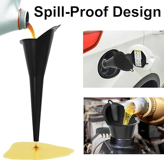 3-Pack Long-Neck Oil Funnels, 11" Multi-Purpose Funnels for Automotive & Motorcycle Use – Reusable Funnel for Oil, Gas & Transmission Fluid (Blue&Black)