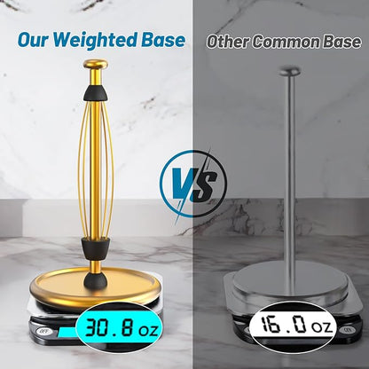 VEHHE Gold Paper Towel Holder Countertop with Weighted Base, One-Handed Tear Kitchen Towel Holder with Damping Function and EVA Non-Slip Pad for Bathroom - Image 3