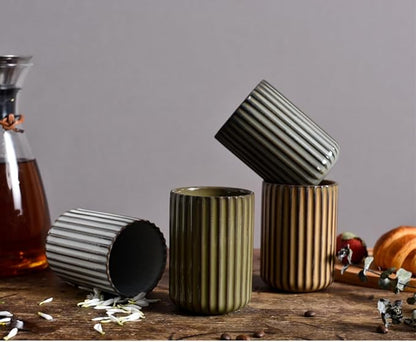 TOPYOKK Stoneware Coffee Bar Utensil Holder Tea & Coffee Spoon & Stirrer Holder for Stir Stick Straw Teaspoon Holder Spoon Cup Small Utensil Jar Fluted Vertical Stripe (Retro Green) - Image 8