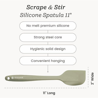 Starpack 'Scrape & Stir' Silicone Spatula (11 Inch) - 600°F Heat Resistant Spatula Set - Food Grade Kitchen Spatulas - LFGB Grade Nonstick Baking and Cooking Rubber Spatulas Set
