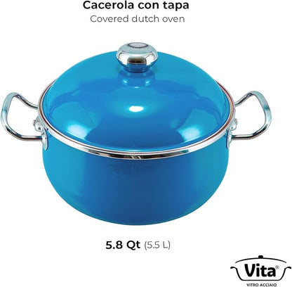 VITA 6-Quart Dutch Oven (Blue) with Lid for All Stove Tops (Enamel on Steel) Dishwasher & Oven Safe up to 500 ℉ - Quick & Even Heat Distribution - Enameled Interior is Non-Reactive & Easy to Clean - Image 5