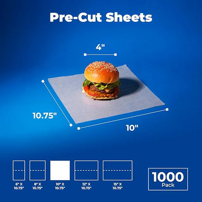 Fit Meal Prep [1000 Pack] 10 x 10.75" Wax Paper Sheets for Food, Interfolded Precut Deli Paper, Pop Up Grease-Proof Sandwich Paper Wraps, Waterproof for Lunch, Food Basket, Microwave Cover, BBQ