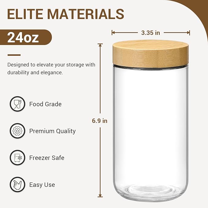 NETANY 4-pack 24oz Glass jars with Airtight Lids, Overnight Oats Containers with Bamboo Lids, Wide mouth Mason Salad jars, Glass Food Storage Containers for Snacks Yogurt Spice Sugar - Image 2