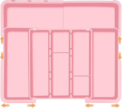 Spaclear Large Utensil Drawer Organizer Expandable Silverware Organizer for Kitchen Drawer Adjustable Cooking Utensil Holder Cutlery Flatware Tray Spatula Tools Gadgets Storage Dividers Plastic Pink by Spaclear