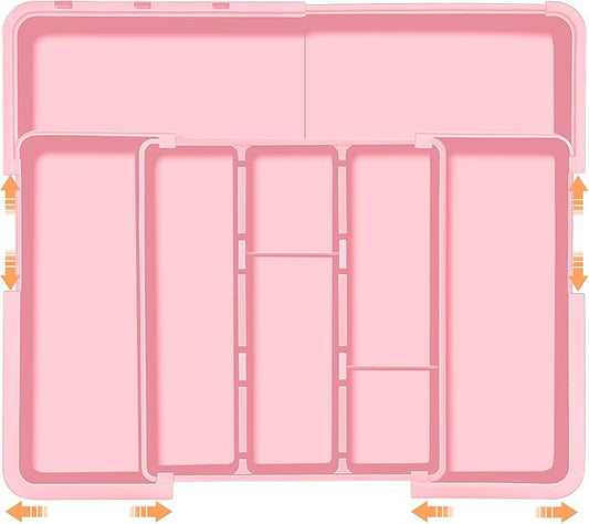 Spaclear Large Utensil Drawer Organizer Expandable Silverware Organizer for Kitchen Drawer Adjustable Cooking Utensil Holder Cutlery Flatware Tray Spatula Tools Gadgets Storage Dividers Plastic Pink by Spaclear