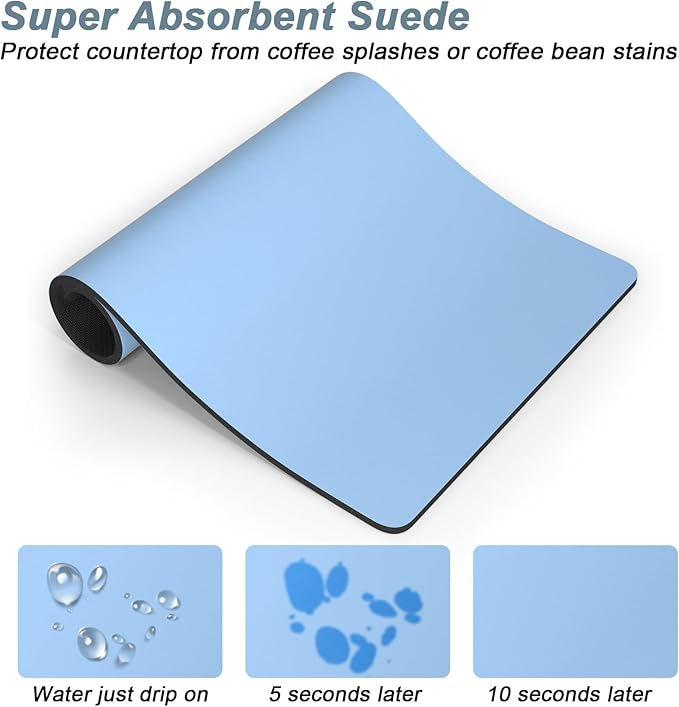 Rnivvi Coffee Mat, 12" x 19" Coffee Bar Mats for Espresso Machine Station Accessories and Organizer, Hide Stain Rubber Backed Absorbent Dish Drying Pad for Kitchen Counter, Cute Bar Decor Pad, Blue - Image 3