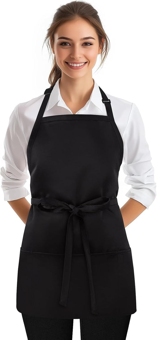 NLUS Kitchen Cooking Apron with 3 Pockets, Adjustable Bib Apron Chef Aprons for Women Men