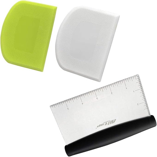 Dough Bowl Spatula & Stainless Steel Bench Scraper/Chopper,Multipurpose Kitchen Pastry Cutter Tool - Set of 3 Pieces by ALLTOP