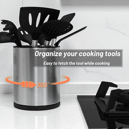 Kitchen Utensil Holder for Countertop 360° Rotating Utensil Caddy Extra Large Utensil Crock Cooking Utensil Holder for Kitchen Counter - Image 3