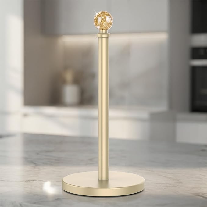 Gold Paper Towel Holder Countertop, Unique Gold Ball Decor,Brass Paper Towel Holder for Kitchen - Sturdy, Durable, and Elegant Home Decor for Kitchen