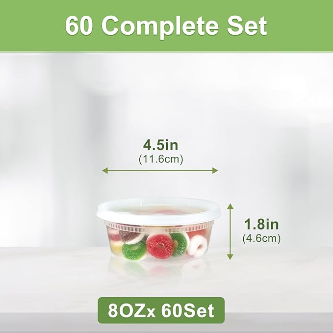 Dipoo 60 Sets (120-Piece) Deli Containers with Lids 8 oz, Leak-Proof & BPA Free Airtight Takeout Plastic Food Storage Containers for Soup, Freezer/Microwave/Dishwasher Safe - Image 2