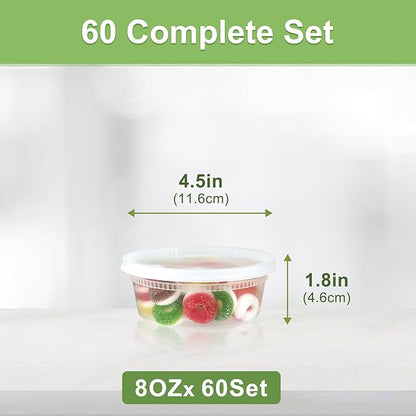 Dipoo 60 Sets (120-Piece) Deli Containers with Lids 8 oz, Leak-Proof & BPA Free Airtight Takeout Plastic Food Storage Containers for Soup, Freezer/Microwave/Dishwasher Safe - Image 2