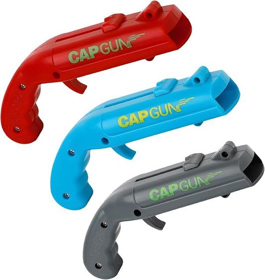 3PCs Cap Gun Bottle Opener - Fun and Functional Novelty Beer Bottle Opener with Realistic Design, Gift for Beer Lovers, Parties, and Themed Events (Red-Blue-Grey)