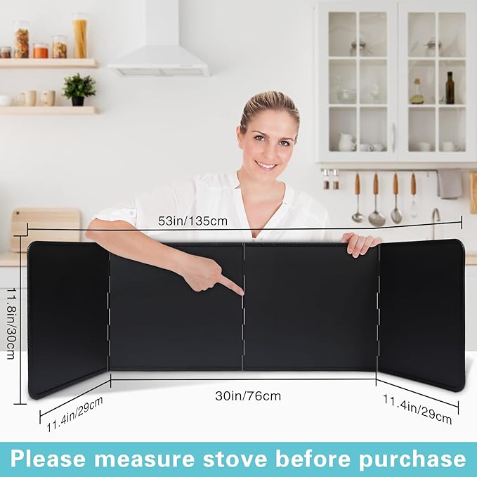 4 Sided Oil Splatter Guard Grease Splatter Guard Stove Splatter Guard, Splatter Guards Splatter Screen for Frying Pan,Large Foldable Splash Guard for Stove Top, Upgrade Steel Anti Splatter Shield,30CM
