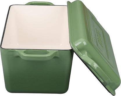 EDGING CASTING Enameled Cast Iron Dutch Oven, Oblong Bread Oven for Sourdough Bread Baking, Baking Pan, Dual Handles, Oven Safe, 4 Quart, Pistachio Green