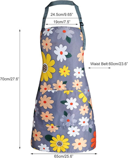 Apron for Women with Pockets, Adjustable Waterproof Floral Chef Aprons for Kitchen, Gardening, Cooking, BBQ or Baking