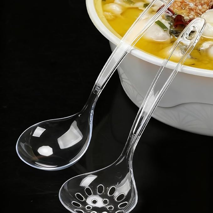 Large Plastic Serving Spoons,Disposable Heavy Duty Serving Spoons,Long Handle Scoop Soup Rice Ladle for Party Catering Buffet Restaurant,20 Pieces (Clear Colander) - Image 6