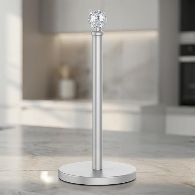 Paper Towel Holder Countertop Silver, Unique Silver Ball Decor,Brass Paper Towel Holder for Kitchen - Sturdy, Durable, and Elegant Home Decor for Kitchen