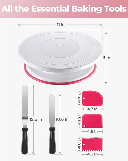 Kootek Cake Decorating Kit Baking Supplies Set Cake Turntable with 2 Frosting Straight Angled Spatula 3 Icing Smoother Scrapers Baking Accessories Tools for Beginners and Pros, Mother's Day, Pink - Image 7