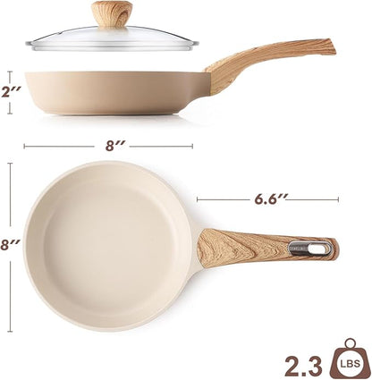 SENSARTE Ceramic Nonstick Frying Pan Skillet with Lid 8inch Non Stick Pan Omelet Pans, Non-toxic Healthy Kitchen Cooking Chef's Pan, Free of Intentionally Added PFAS/PTFE, Induction Compatible, Taupe - Image 9
