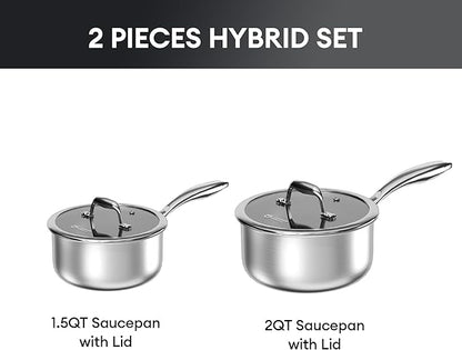 COOKER KING Sauce Pan Set, 1.5 QT & 2 QT Saucepan with Lid, Hybrid Ceramic Nonstick Saucepan, non stick Sauce pot, Stainless steel Cookware, Induction Compatible (PFAS/PFOA/PTFE Free) - Image 7