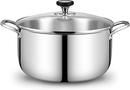 Tri-Ply Stainless Steel Stock Pot, 12 Quart Heavy Duty Induction Cooking Pot with Visible Lid for Pasta, Soup, Spaghetti, Sturdy & Double Handle, Dishwasher Safe by EWFEN