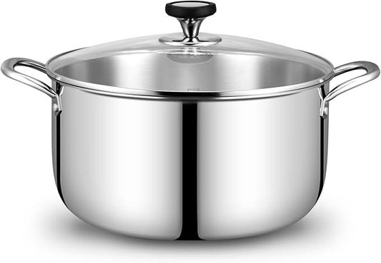 Tri-Ply Stainless Steel Stock Pot, 12 Quart Heavy Duty Induction Cooking Pot with Visible Lid for Pasta, Soup, Spaghetti, Sturdy & Double Handle, Dishwasher Safe by EWFEN
