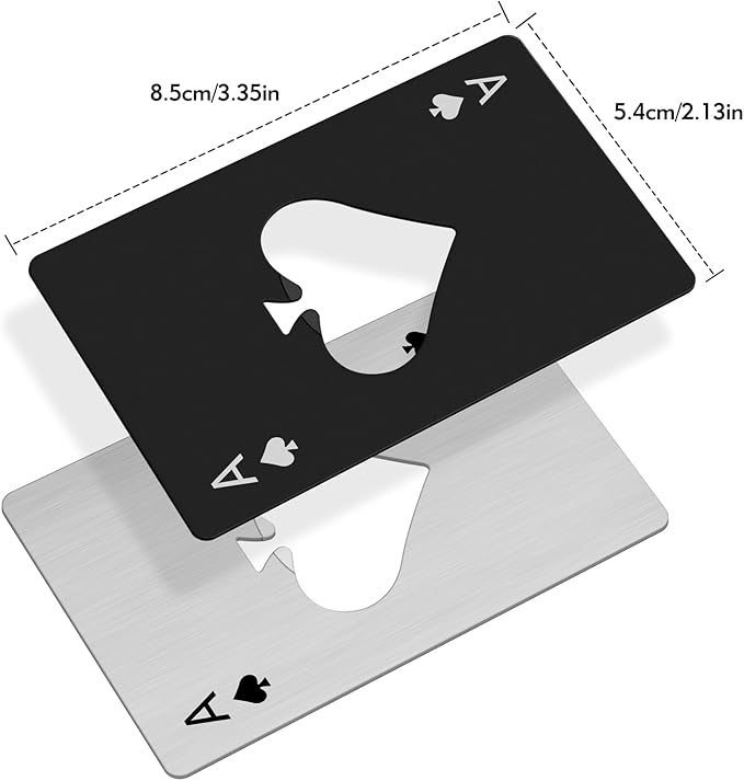 6PCS Poker Card Bottle Openers, Stainless Steel Credit Card Size Beer Bottle Opener - 3 Black & 3 Silver Poker Themed Cap Openers (Ace of Spades Design) - Image 2