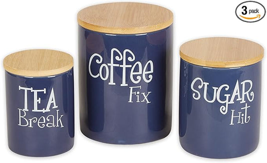 DII Kitchen Accessories Retro Collection Ceramics, Canister Set, Nautical Blue, 3 Piece by DII