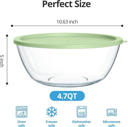 Extra Large Glass Mixing Bowls Clear Glass Salad Cooking Bowls for Kitchen Salad Bread Storage (4.7Qt) - Image 2