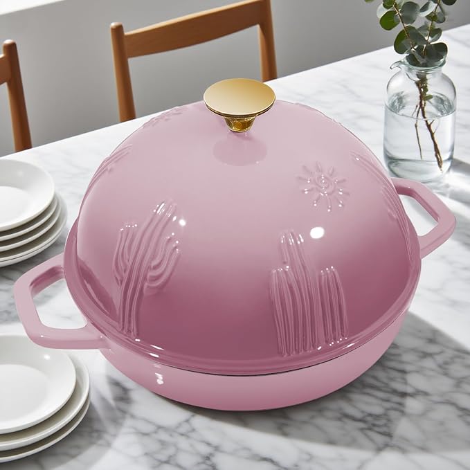 Flavehc Bread Oven Cast Iron Bread Dutch Oven with Cloche Lid for Bread Baking BerryPink Enameled Cast Iron Bread Oven with Dome Lid for Sourdough 5 qt - Image 6