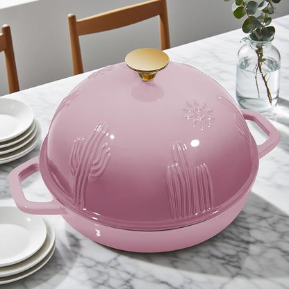 Flavehc Bread Oven Cast Iron Bread Dutch Oven with Cloche Lid for Bread Baking BerryPink Enameled Cast Iron Bread Oven with Dome Lid for Sourdough 5 qt - Image 6