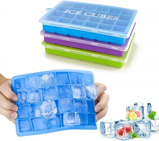 Ice Cube Tray with Lid and Bin,3 Pack 72 Cubes Silicone Plastic Ice Cubes Trays for Freezer with Box/Container,Reusable IceTray,Perfect for Cocktails, Drinks,and Ice Coffee