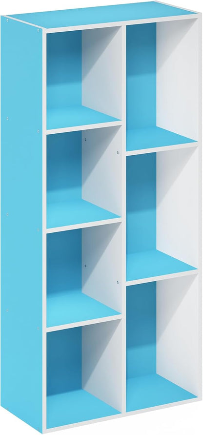 Furinno LUDER Book Shelf, 7-Cube Bookshelf, Bookcase with Open Shelves, 9.4 x 19.5 x 41.7, Easy Assembly, for Living Room, Bedroom, Home Office, White/Light Blue - Image 6