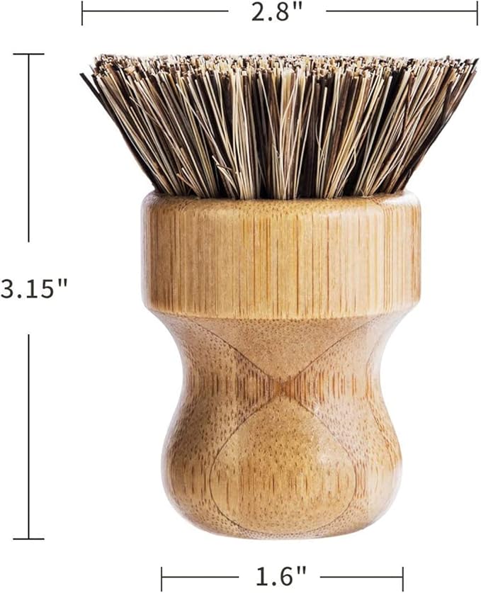 Palm Pot Brush- Bamboo Round 3 Packs Mini Dish Brush Natural Scrub Brush Durable Scrubber Cleaning Kit with Union Fiber and Tampico Fiber for Cleaning Pots, Pans and Vegetables - Image 3