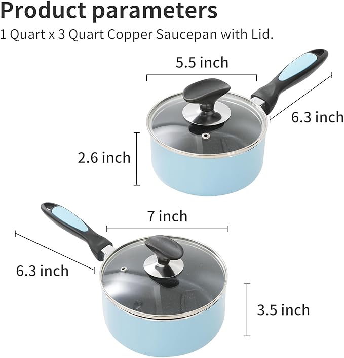Nonstick Saucepan Set with Lid, Non Stick 1Qt & 2Qt Sauce Pan Set with Glass Lid Small Pot for Home Kitchen - Image 2