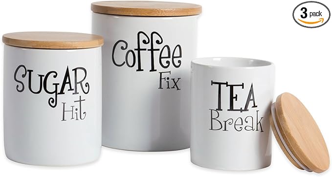 DII Kitchen Accessories Retro Collection, Ceramics, Canister Set, White, 3 Piece by DII