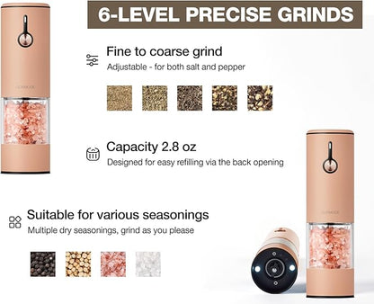 Electric Pepper Grinder and Salt Mill Set - Large Capacity USB Rechargeable Automatic Grinder with Dual LED Lights, One-Handed Operation & Slide Cover - Brushed Stainless Steel - Image 5