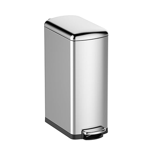 Garvee Slim Kitchen Trash Can 8 Gal, Skinny Stainless Steel Garbage Can with Removable Inner Bucket & Soft Close Lid, Narrow Trash Bin for Bathroom Living Room Office, Silver