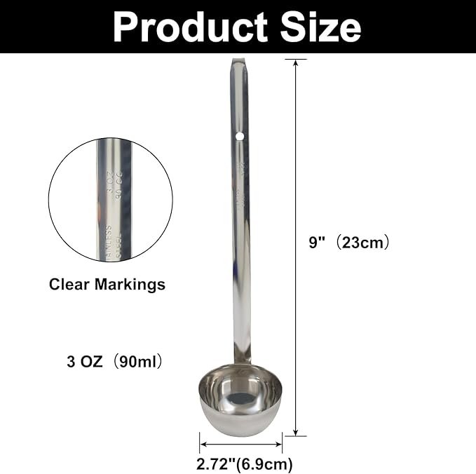 3 Oz Stainless Steel Ladle, 3 Pcs Sturdy Soup Ladle, 9" Long Handle Length for Stirring, Portioning and Serving Soup and Stew in Restaurants and Home (2.72" Bowl Diameter） - Image 2