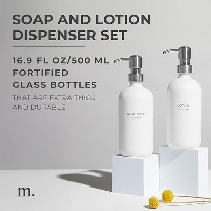 MaisoNovo Soap Dispenser 2-Piece Set | 16.9oz White Bottles with Silver Stainless Steel Pump Core