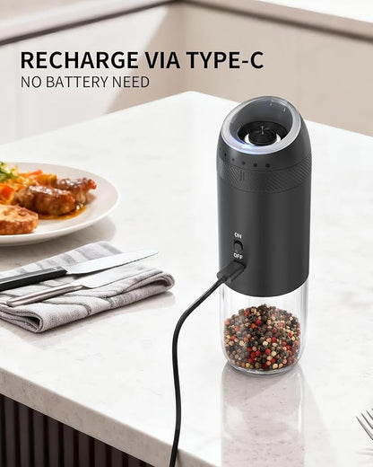 CIRCLE JOY Gravity Electric Salt and Pepper Grinder Set Rechargeable Automatic Pepper Mills with External Adjustable Coarseness, 176ml Large Capacity, Bright LED Light - Image 2