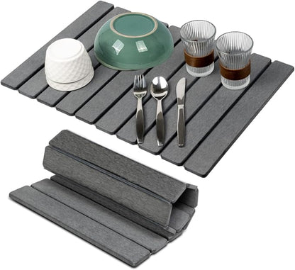 Stone Drying Mat for Kitchen Counter,24"x16" Large Dish Drying Mat,Stone Bath Mat,Quick Drying Fast Absorbent Diatomaceous Drying Matt Kitchen Counter for Dishes Bottles Cups Bathroom Any Countertop by Home