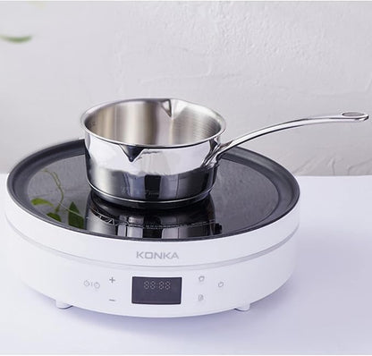 DEAYOU 18/10 Stainless Steel Butter Warmer Measuring Pan, 0.5-Quart Milk Warmer Pot with Dual Pour Spouts, 17OZ Small Sauce Pan for Stove Top, Chocolate Melting, Coffee Tea Soup Warming