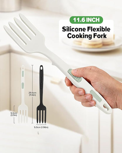 Silicone Flexible Cooking Fork, 11.6 Inch Heat Resistant, Large Non Stick for Mixing, Mashing, Whisking (BW)
