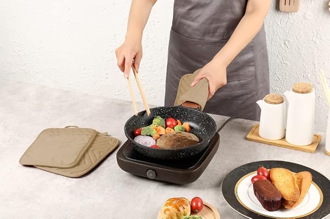 Oven Pot Holder with Pocket Cotton Heat Resistant Coaster Potholder Kitchen Hot Pad Oven Mitts for Cooking Square 7"x9"Set of 5 (Khaki) - Image 4