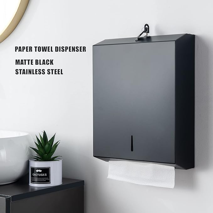 Paper Towel Dispenser Wall Mount Commercial c fold Multifold Trifold, Touchless Hand Towel Dispenser with Lock, (Matte Black) - Image 5