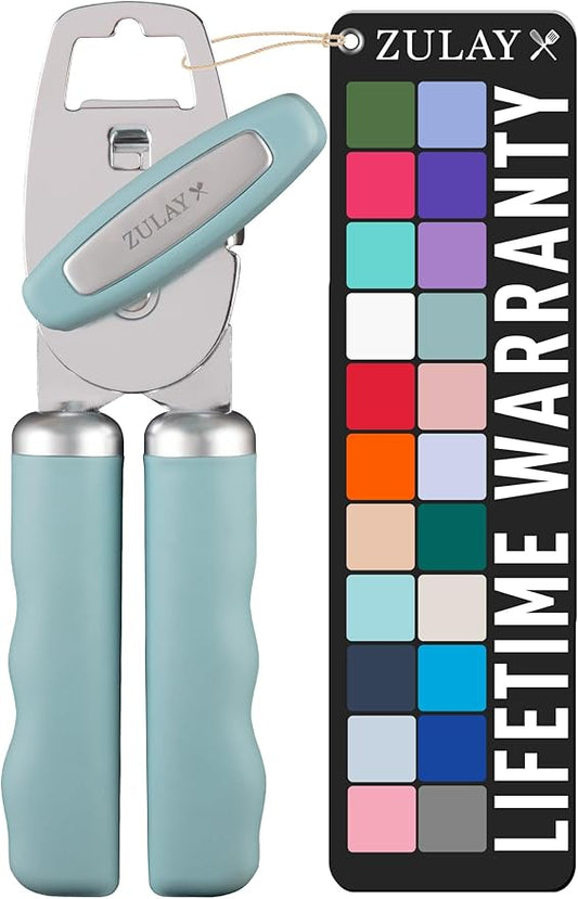 Zulay Kitchen Heavy Duty Stainless Steel Can Opener Manual with Bottle Opener - Rust Proof Manual Can Opener With Turn Knob & Comfy Soft Grip Handles - Mint by ZulayKitchen